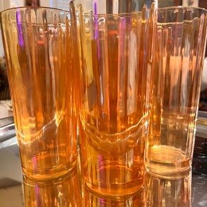 Vintage, Glass stumblers, Marigold Depression Glass, set of 7.